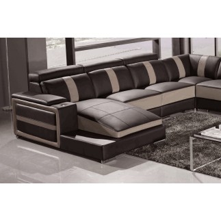 Canapé d'angle cuir buffle italien 7/8 places , LEONARDO, couleur chocolat et moka, angle droit