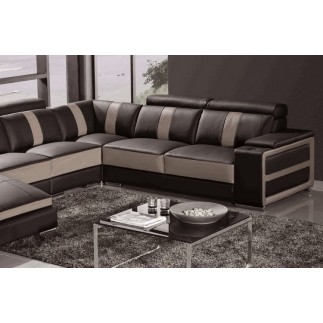 Canapé d'angle cuir buffle italien 7/8 places , LEONARDO, couleur chocolat et moka, angle droit