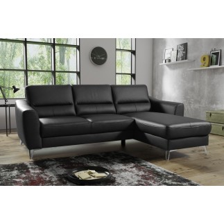 1er paiement de la commande: Canapé d'angle convertible en cuir italien de luxe 5 places santorin, avec coffre, noir, angle droi