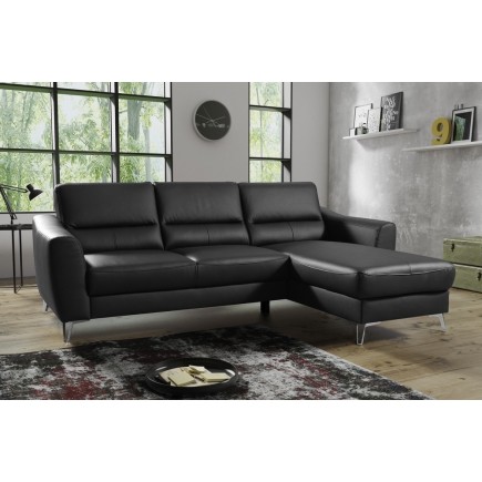 1er paiement de la commande: Canapé d'angle convertible en cuir italien de luxe 5 places santorin, avec coffre, noir, angle droi