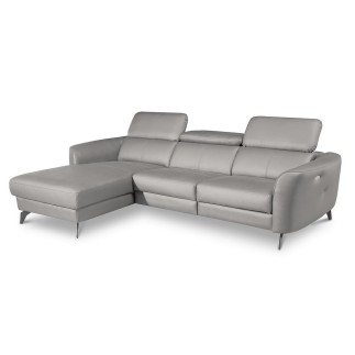 2eme paiement de la commande: Canapé d'angle relax en cuir de luxe italien avec relax électrique, 5 places bertoni, gris clair,