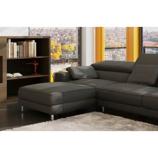 Canapé d'angle en cuir italien 5 places SUEDE, gris foncé, angle gauche
