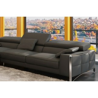Canapé d'angle en cuir italien 5 places SUEDE, gris foncé, angle gauche