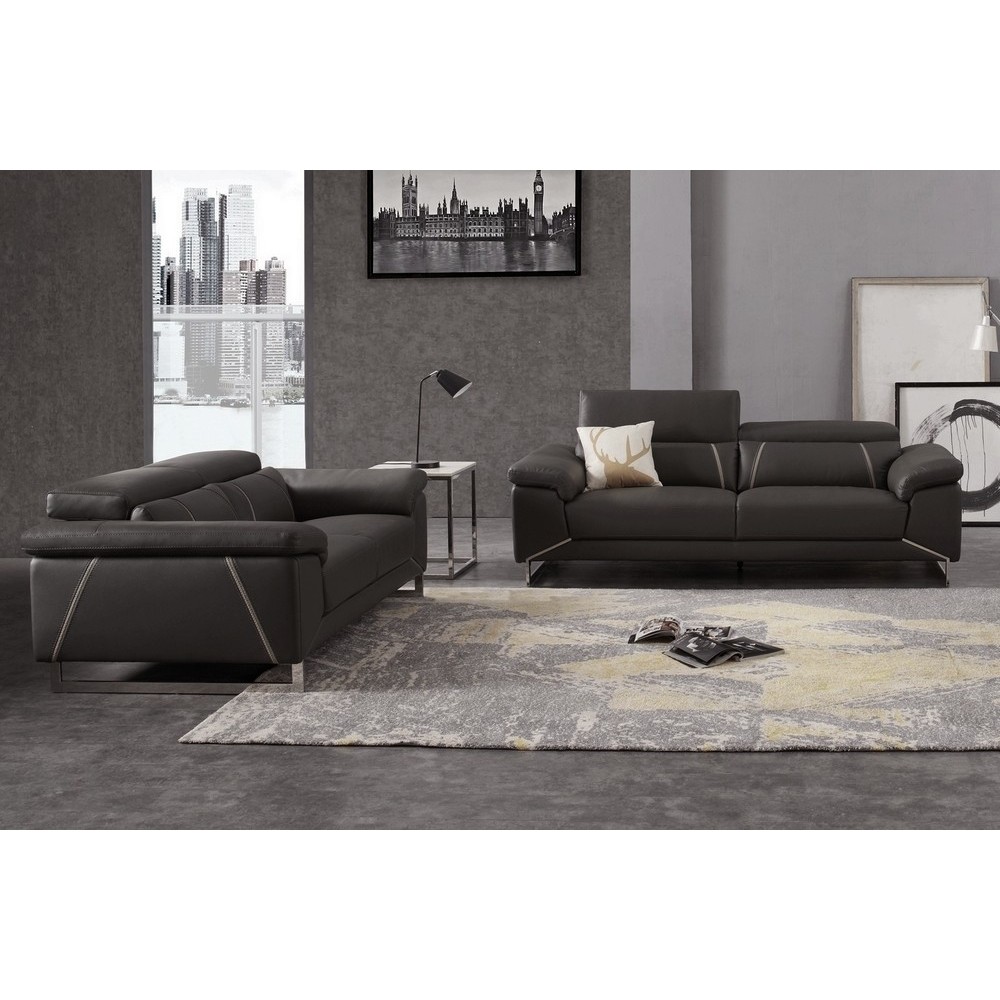 Ensemble canapé 3 places et 2 places en cuir Prestige italien buffle GRANTI, couleur noir et liseré blanc Ensemble canapé 3 places et 2 places en cuir Prestige italien buffle GRANTI, couleur noir et liseré blanc