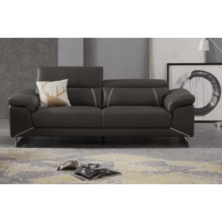 Ensemble canapé 3 places et 2 places en cuir Prestige italien buffle GRANTI, couleur noir et liseré blanc