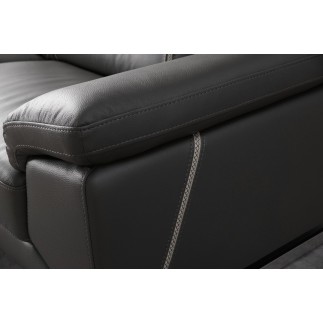 Ensemble canapé 3 places et 2 places en cuir Prestige italien buffle GRANTI, couleur noir et liseré blanc