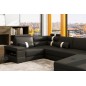 Canapé d'angle en cuir italien 8 places VENISE, noir / blanc, angle gauche