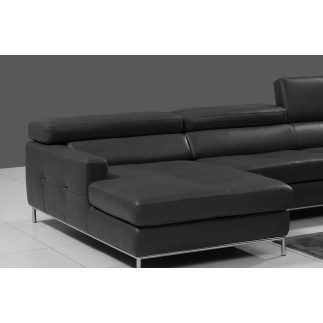 Canapé d'angle en cuir italien 4/5 places YVANA, noir, angle gauche