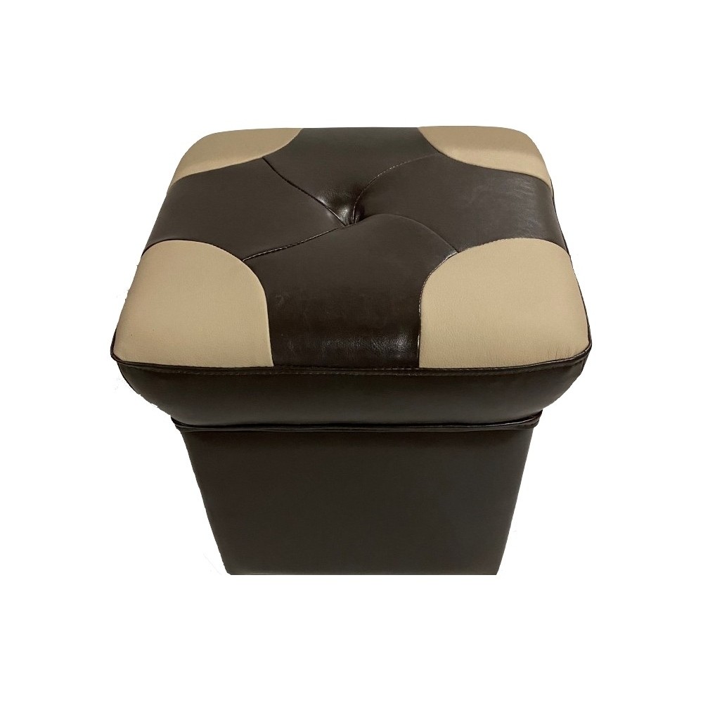 Pouf en cuir de luxe - belle qualité- cuir épais - Chocolat et beige - VISTA