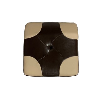 Pouf en cuir de luxe - belle qualité- cuir épais - Chocolat et beige - VISTA