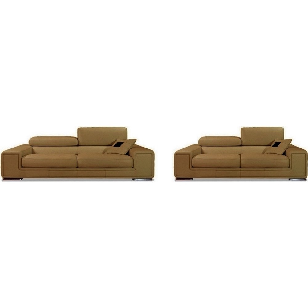 Ensemble GENEVA 2 pièces: canapé 3 places + 2 places en cuir luxe italien vachette, marron Ensemble GENEVA 2 pièces: canapé 3 places + 2 places en cuir luxe italien vachette, marron