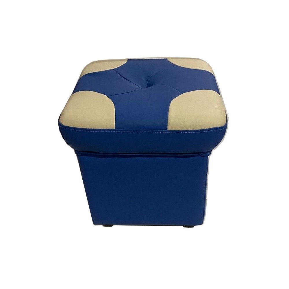 Pouf en cuir de luxe - belle qualité - cuir épais - bleu ét écru - VISTA