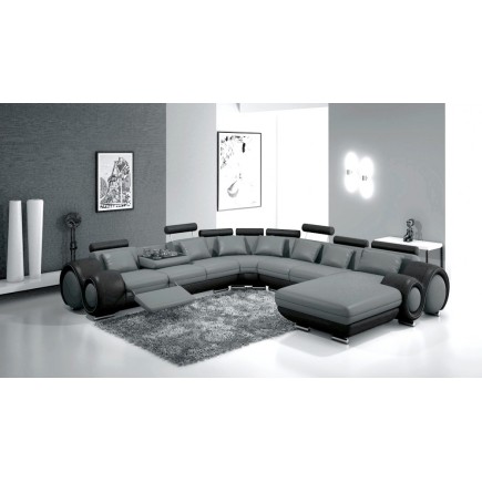 2eme paiement de la commande: Canapé d'angle en cuir italien 8 places CARLTON, gris foncé et noir; 6x sans frais, total de la co