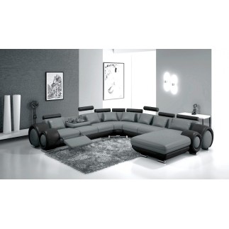 Canapé d'angle en cuir italien 8 places CARLTON, gris foncé et noir; 6x sans frais, total de la commande 3088 euros