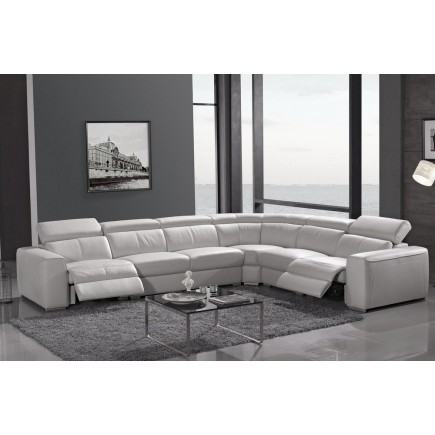 Canapé d'angle double relax électrique en cuir de buffle italien de luxe 7/8 places BESTRELAX, blanc uni, angle droit,