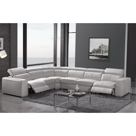 - Canapé d'angle double relax électrique en cuir de buffle italien de luxe 7/8 places BESTRELAX, blanc uni, angle gauche, TABLE