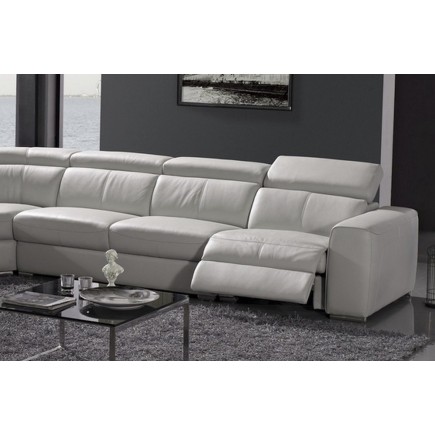 - Canapé d'angle double relax électrique en cuir de buffle italien de luxe 7/8 places BESTRELAX, blanc uni, angle gauche, TABLE