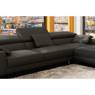 Canapé d'angle en cuir luxe italien 5 places, SUEDE, noir, angle droit (vu de face)