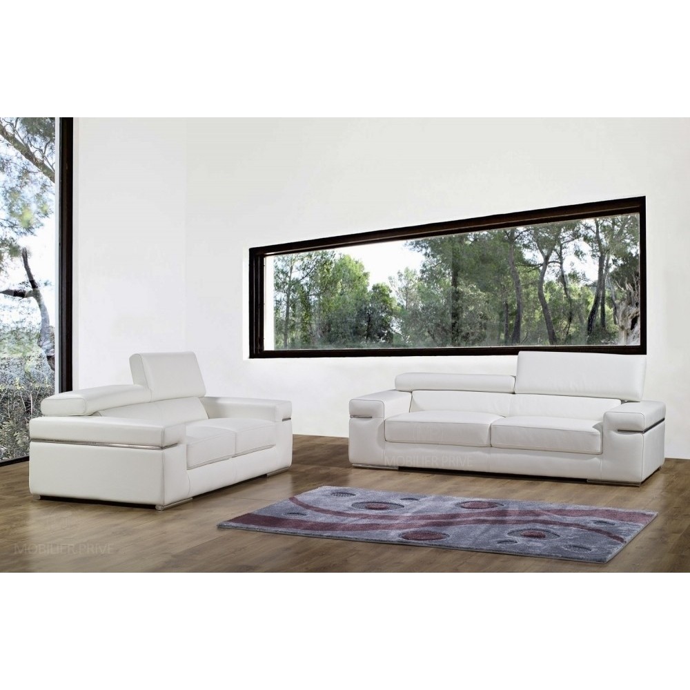 Ensemble composé d'un canapé 3 places et d'un canapé 2 places en cuir luxe italien, ALONSO, blanc Ensemble composé d'un canapé 3 places et d'un canapé 2 places en cuir luxe italien, ALONSO, blanc