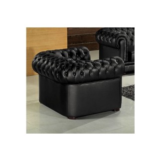 Ensemble 2+1+1, canapé 2 places et 2 fauteuils 1 place, en cuir luxe italien CHESTERFIELD, noir