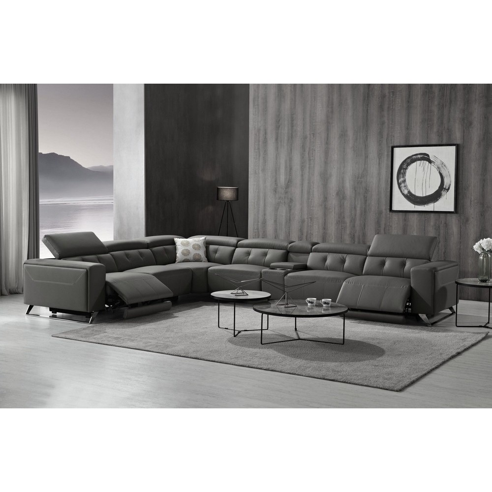 2eme paiement de la commande: Canapé d'angle avec 2 relax électriques en cuir de buffle italien de luxe, 8 places monaco, table