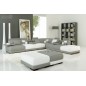 Canapé d'angle en cuir italien 7/8 places ELIXIR, gris clair et blanc, angle droit (vu de face), 1 pouf inclus, table offerte Canapé d'angle en cuir italien 7/8 places ELIXIR, gris clair et blanc, angle droit (vu de face), 1 pouf inclus, table offerte