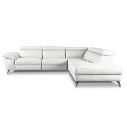 Canapé d'angle en 100% tout cuir épais de luxe italien, 5/6 places KASINI, blanc cassé, angle droit