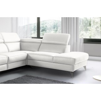 Canapé d'angle en 100% tout cuir épais de luxe italien, 5/6 places KASINI, blanc cassé, angle droit