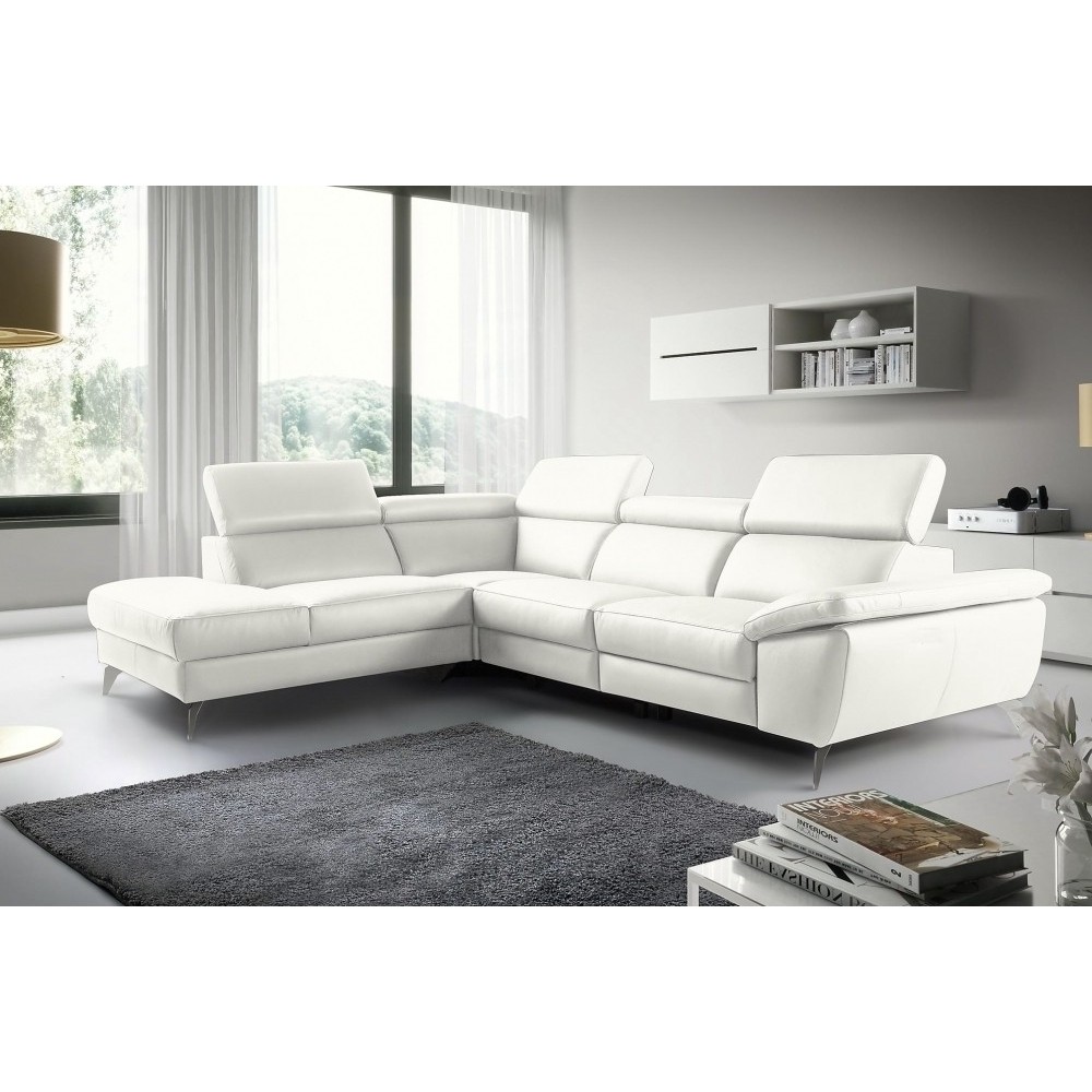 - Canapé d'angle en 100% tout cuir épais de luxe italien, 5/6 places KASINI, blanc cassé, angle gauche - Canapé d'angle en 100% tout cuir épais de luxe italien, 5/6 places KASINI, blanc cassé, angle gauche