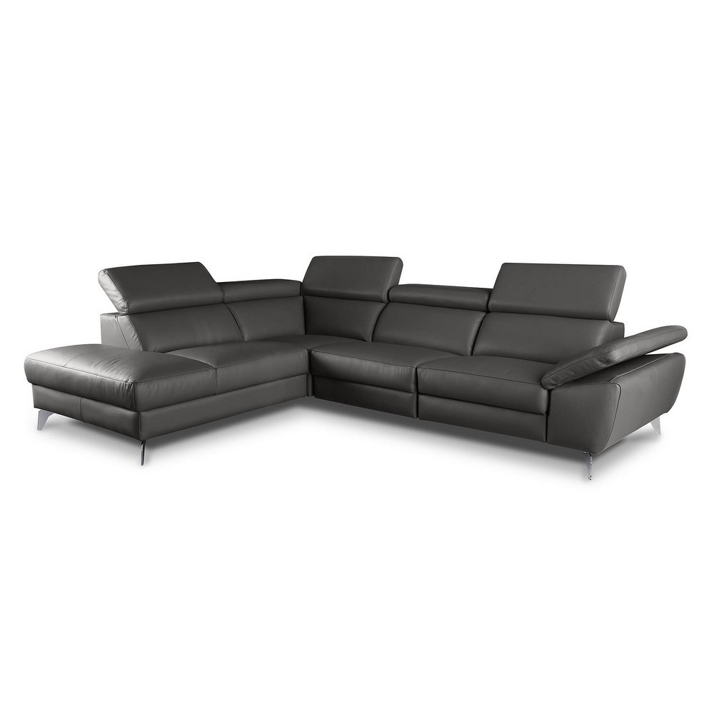 Canapé d'angle en 100% tout cuir épais de luxe italien, 5/6 places KASINI, anthracite, angle gauche