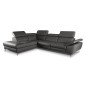 Canapé d'angle en 100% tout cuir épais de luxe italien, 5/6 places KASINI, anthracite, angle gauche