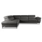 Canapé d'angle en 100% tout cuir épais de luxe italien, 5/6 places KASINI, anthracite, angle gauche