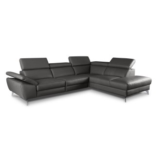 Canapé d'angle en 100% tout cuir épais de luxe italien, 5/6 places KASINI, anthracite, angle droit