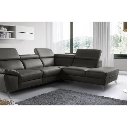 Canapé d'angle en 100% tout cuir épais de luxe italien, 5/6 places KASINI, anthracite, angle droit