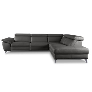 Canapé d'angle en 100% tout cuir épais de luxe italien, 5/6 places KASINI, anthracite, angle droit