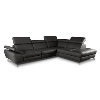 Canapé d'angle en 100% tout cuir épais de luxe italien, 5/6 places KASINI, noir, angle droit