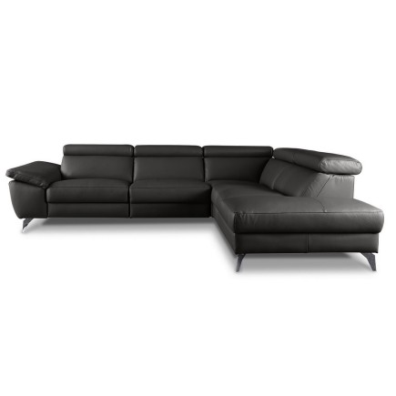 Canapé d'angle en 100% tout cuir épais de luxe italien, 5/6 places KASINI, noir, angle droit