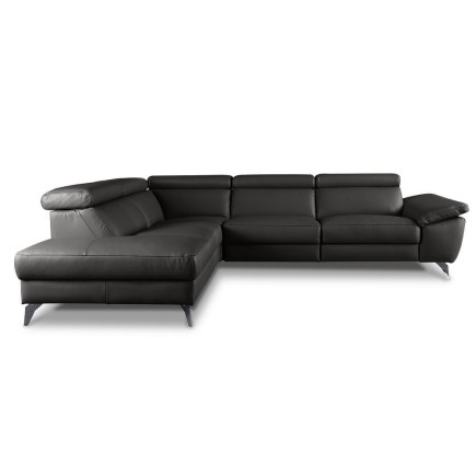 Canapé d'angle en 100% tout cuir épais de luxe italien, 5/6 places KASINI, noir, angle gauche