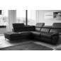 Canapé d'angle en 100% tout cuir épais de luxe italien, 5/6 places KASINI, noir, angle gauche