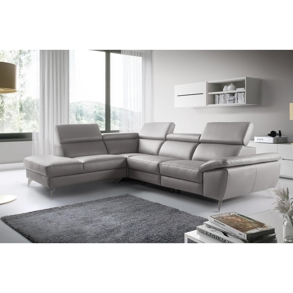 Canapé d'angle en 100% tout cuir épais de luxe italien, 5/6 places KASINI, gris, angle gauche