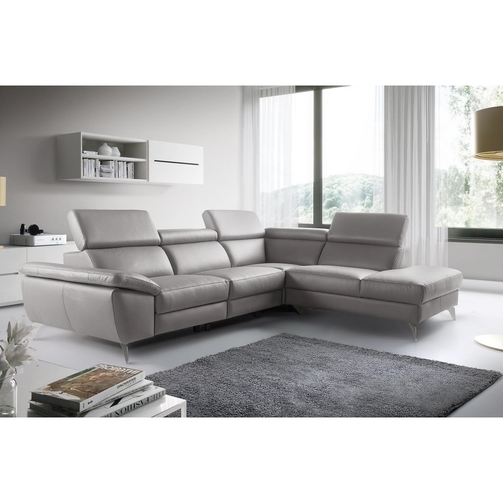 Canapé d'angle en 100% tout cuir épais de luxe italien, 5/6 places KASINI, gris, angle droit