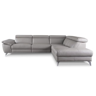 Canapé d'angle en 100% tout cuir épais de luxe italien, 5/6 places KASINI, gris, angle droit