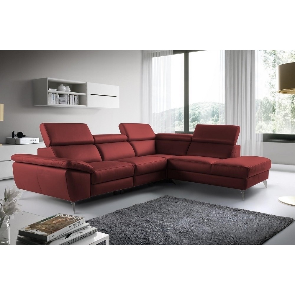 Canapé d'angle en 100% tout cuir épais de luxe italien, 5/6 places KASINI, rouge bordeaux, angle droit Canapé d'angle en 100% tout cuir épais de luxe italien, 5/6 places KASINI, rouge bordeaux, angle droit