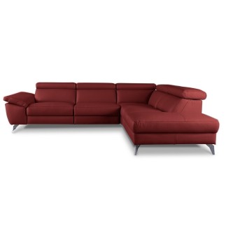 Canapé d'angle en 100% tout cuir épais de luxe italien, 5/6 places KASINI, rouge bordeaux, angle droit