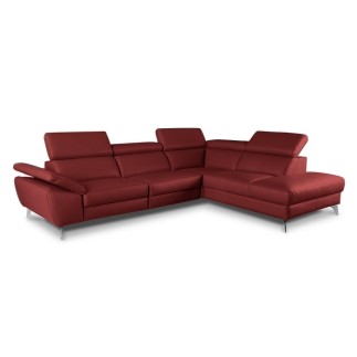 Canapé d'angle en 100% tout cuir épais de luxe italien, 5/6 places KASINI, rouge bordeaux, angle droit