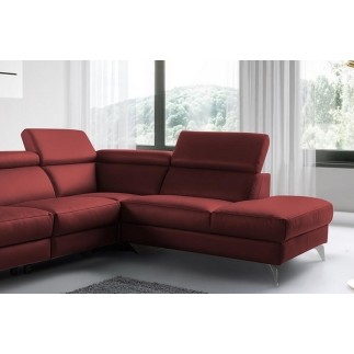 Canapé d'angle en 100% tout cuir épais de luxe italien, 5/6 places KASINI, rouge bordeaux, angle droit