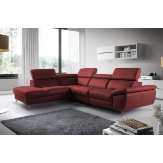 Canapé d'angle en 100% tout cuir épais de luxe italien, 5/6 places KASINI, rouge bordeaux, angle gauche