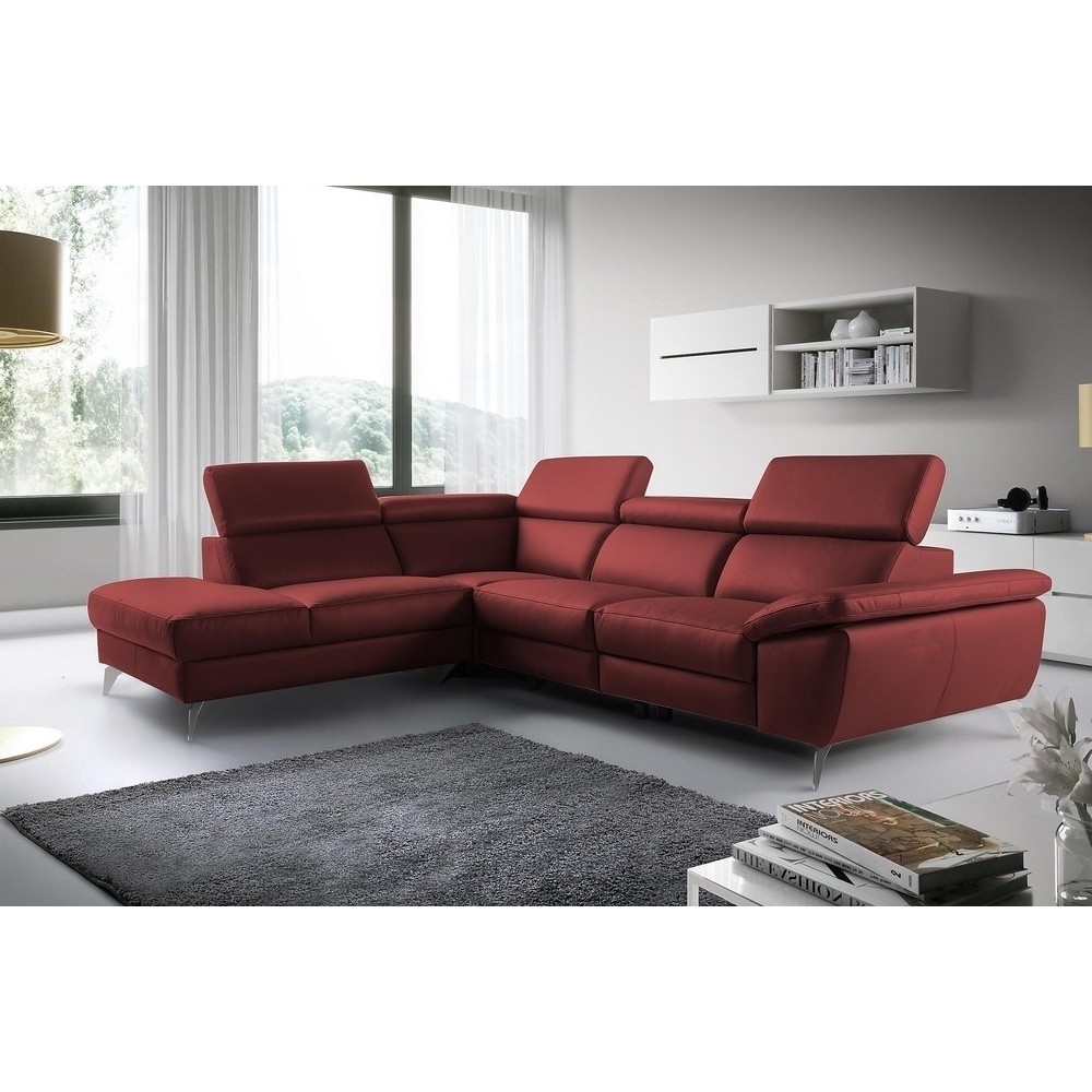 Canapé d'angle en 100% tout cuir épais de luxe italien, 5/6 places KASINI, rouge bordeaux, angle gauche Canapé d'angle en 100% tout cuir épais de luxe italien, 5/6 places KASINI, rouge bordeaux, angle gauche