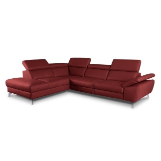 Canapé d'angle en 100% tout cuir épais de luxe italien, 5/6 places KASINI, rouge bordeaux, angle gauche