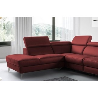 Canapé d'angle en 100% tout cuir épais de luxe italien, 5/6 places KASINI, rouge bordeaux, angle gauche